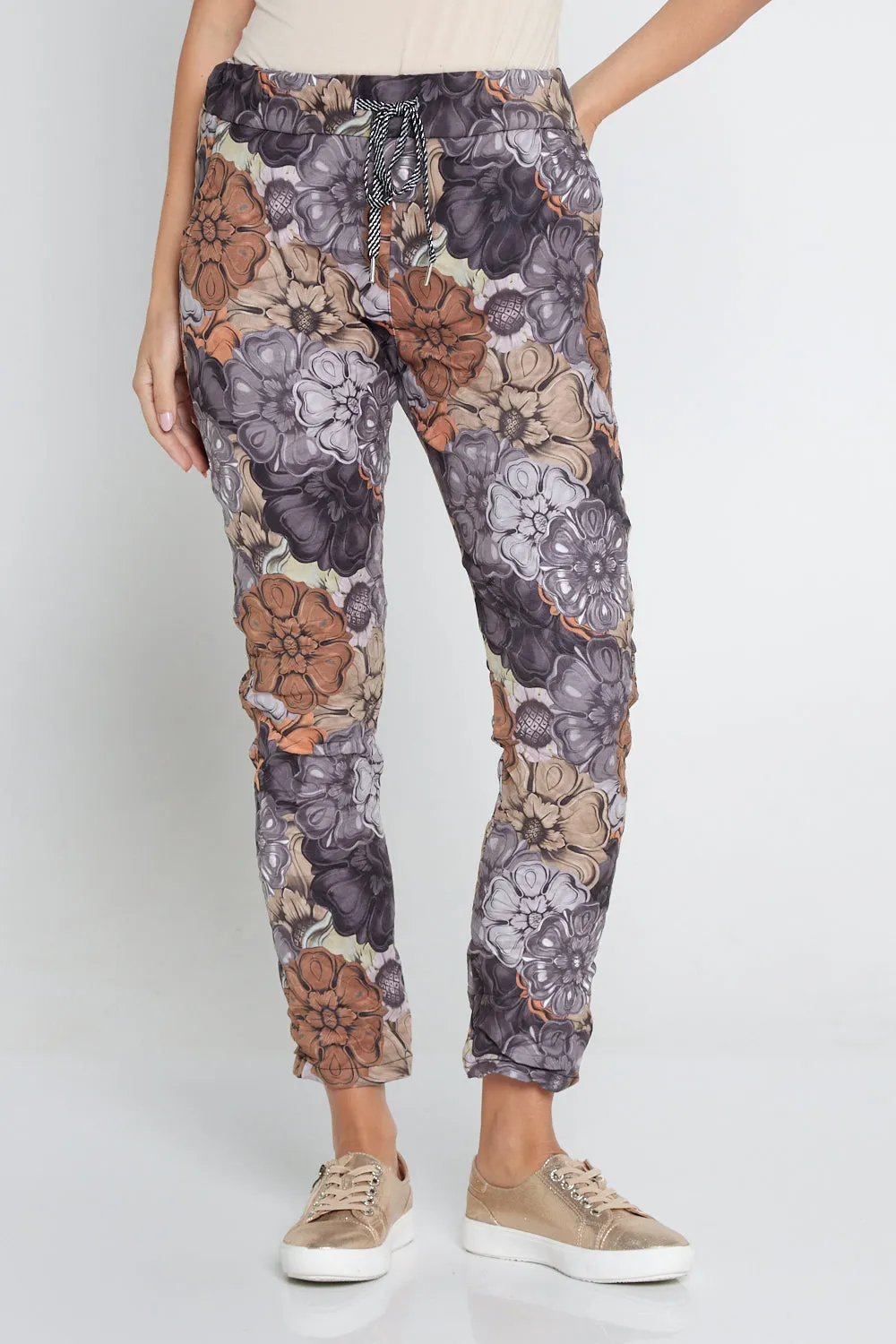 Alina Pants - Grey/Brown Floral