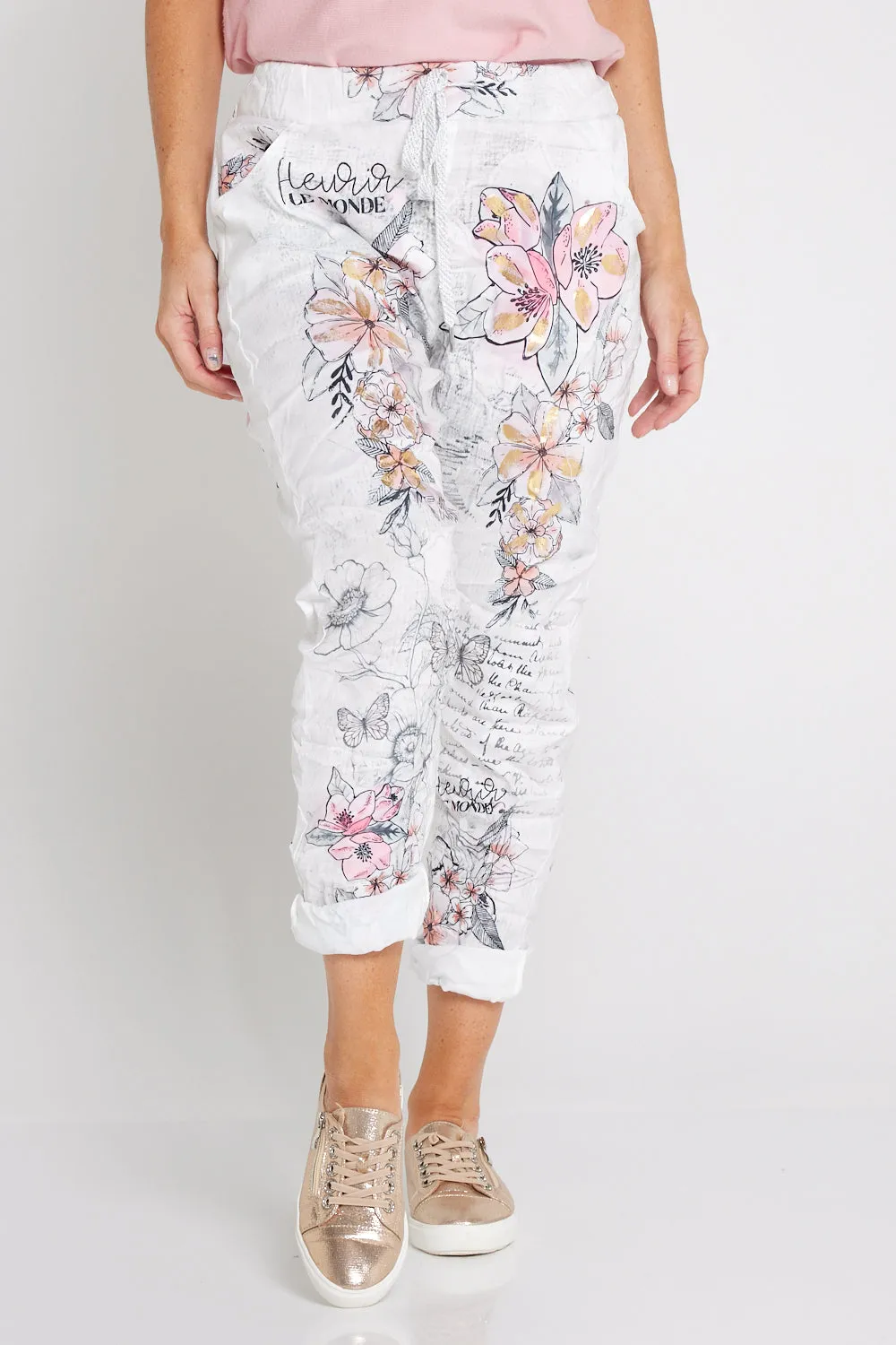 Alina Pants - White/Peach Blossom