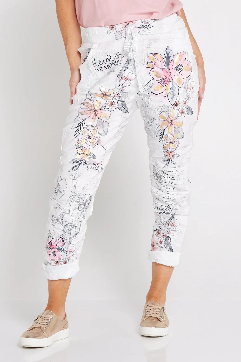 Alina Pants - White/Peach Blossom