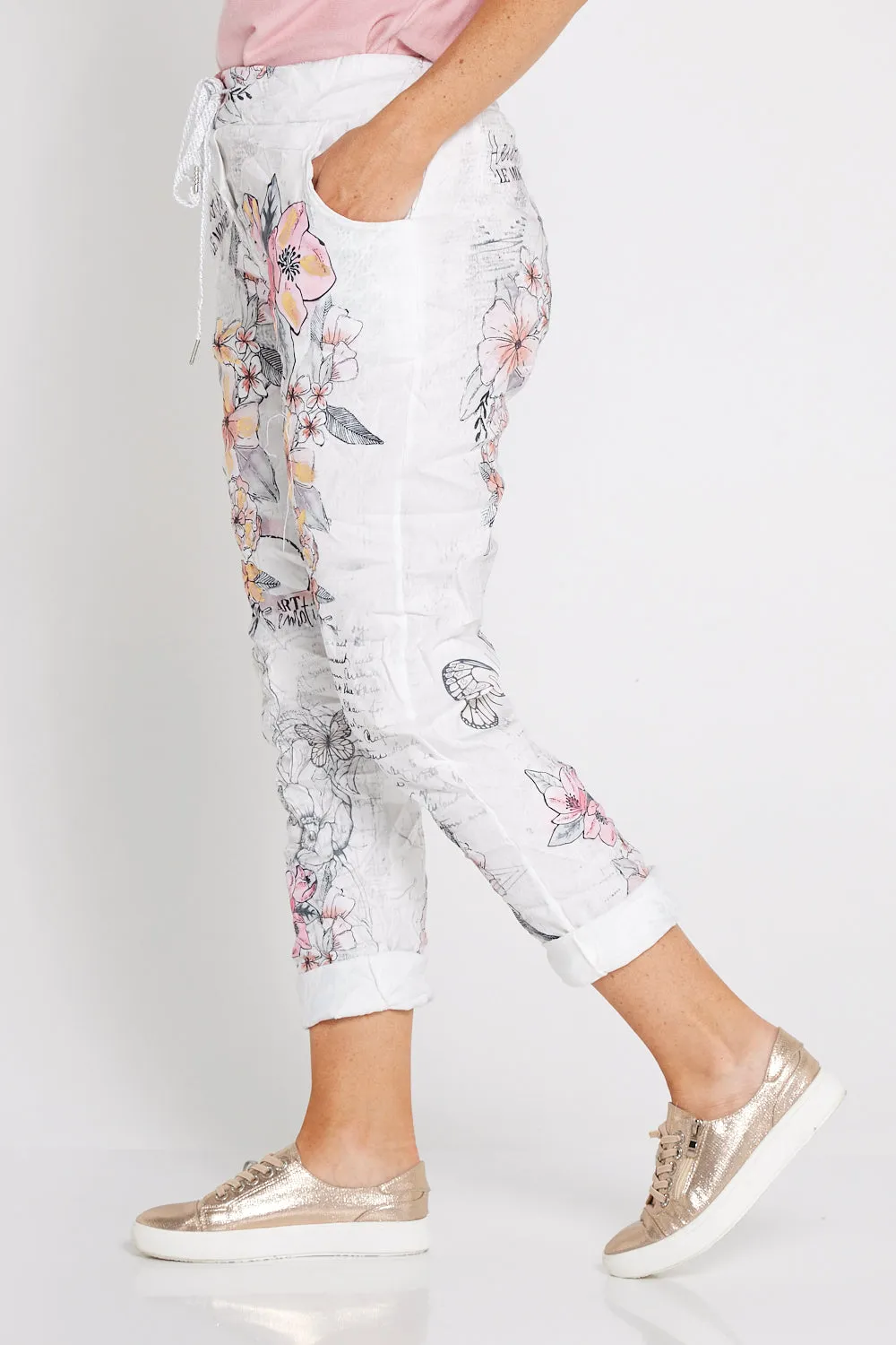 Alina Pants - White/Peach Blossom