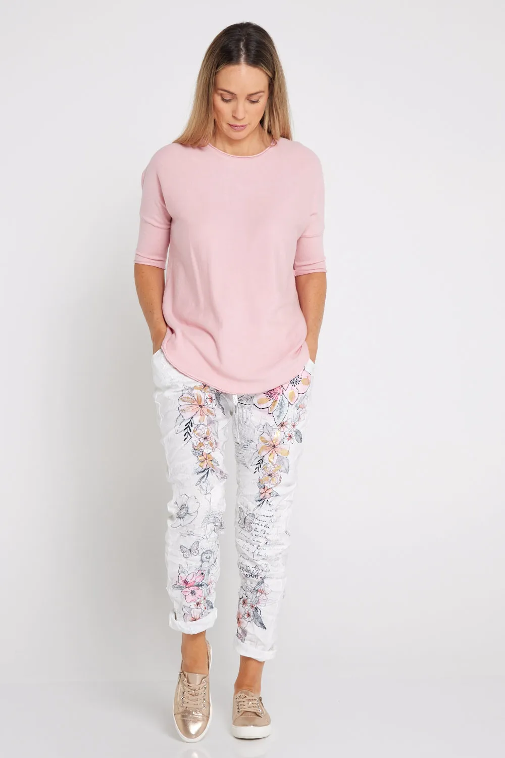 Alina Pants - White/Peach Blossom