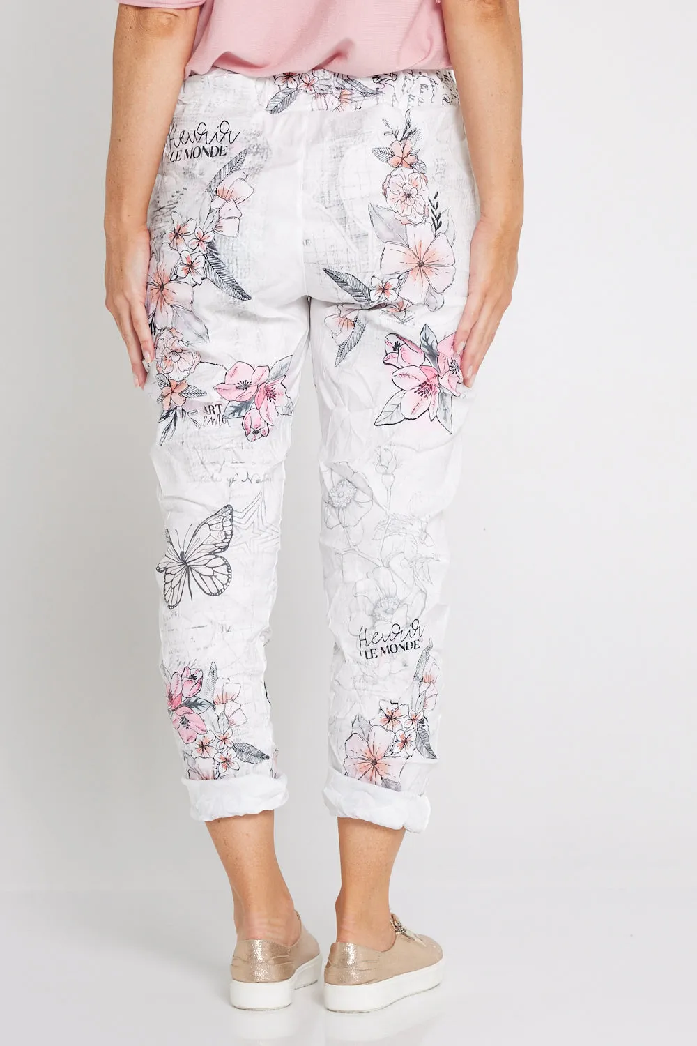 Alina Pants - White/Peach Blossom