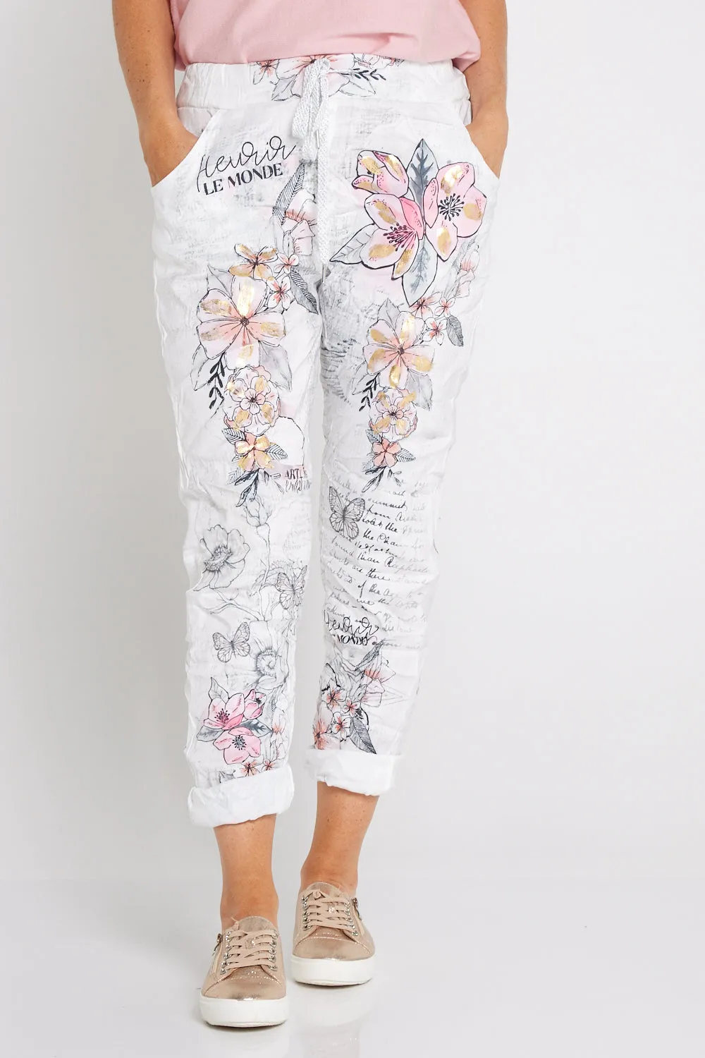 Alina Pants - White/Peach Blossom