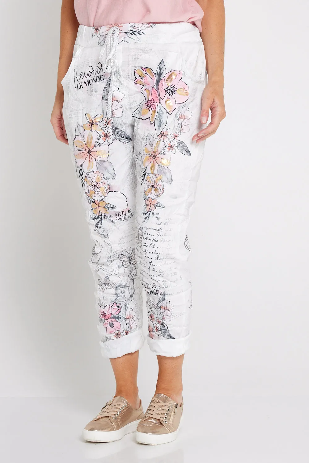 Alina Pants - White/Peach Blossom