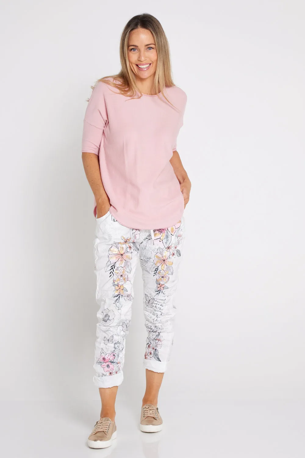 Alina Pants - White/Peach Blossom