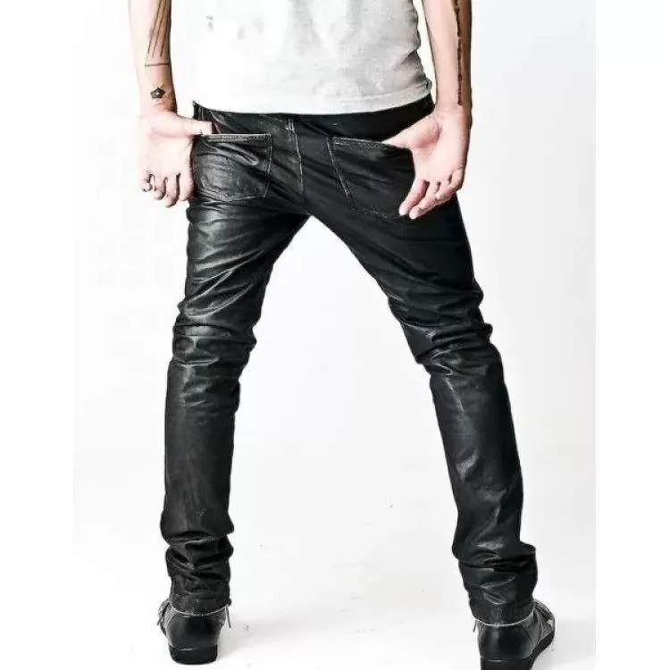 Asymmetrical Front Zip Skinny Black Leather Pants