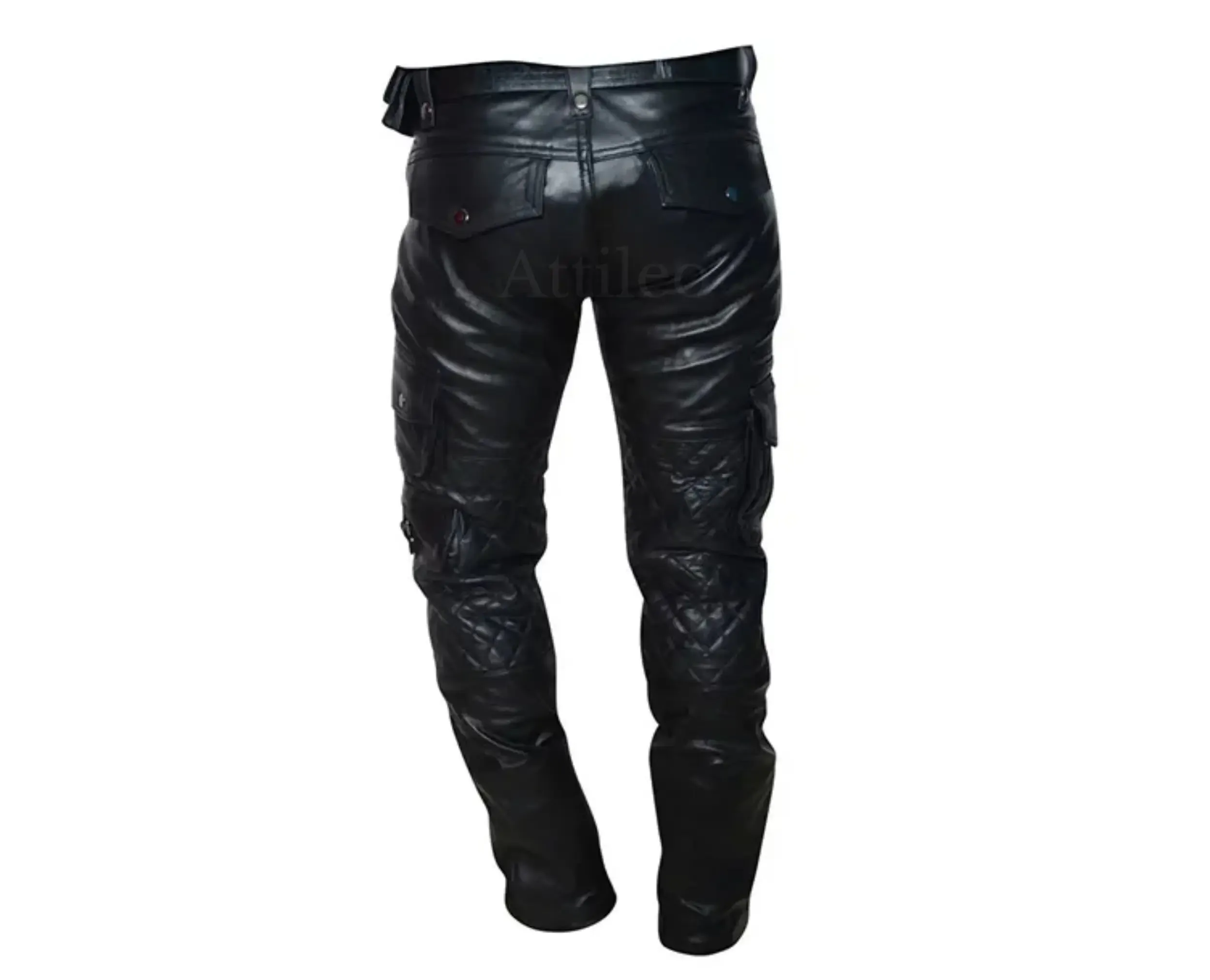 Black Leather Cargo Pants for Men