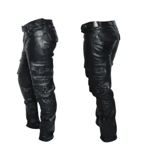 Black Leather Cargo Pants for Men