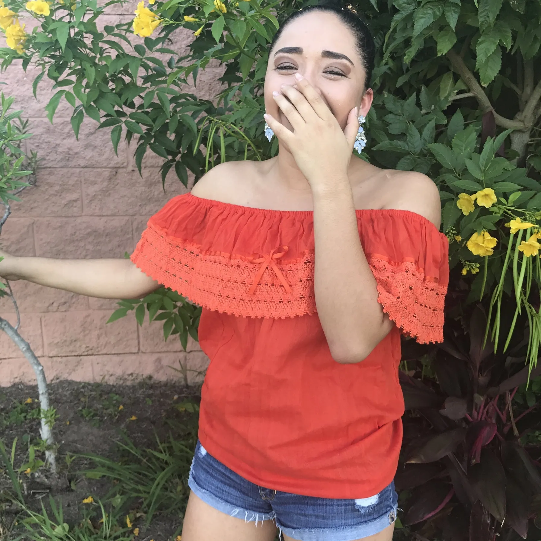 Campesina Off the Shoulder Blouse Coral