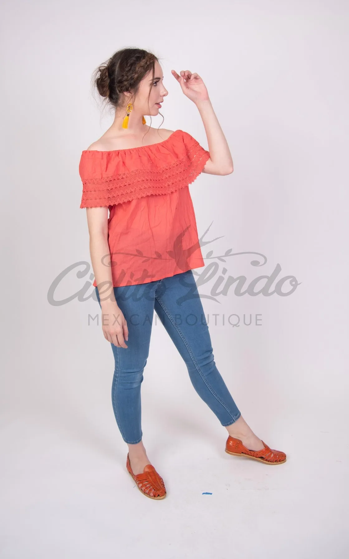 Campesina Off the Shoulder Blouse Coral