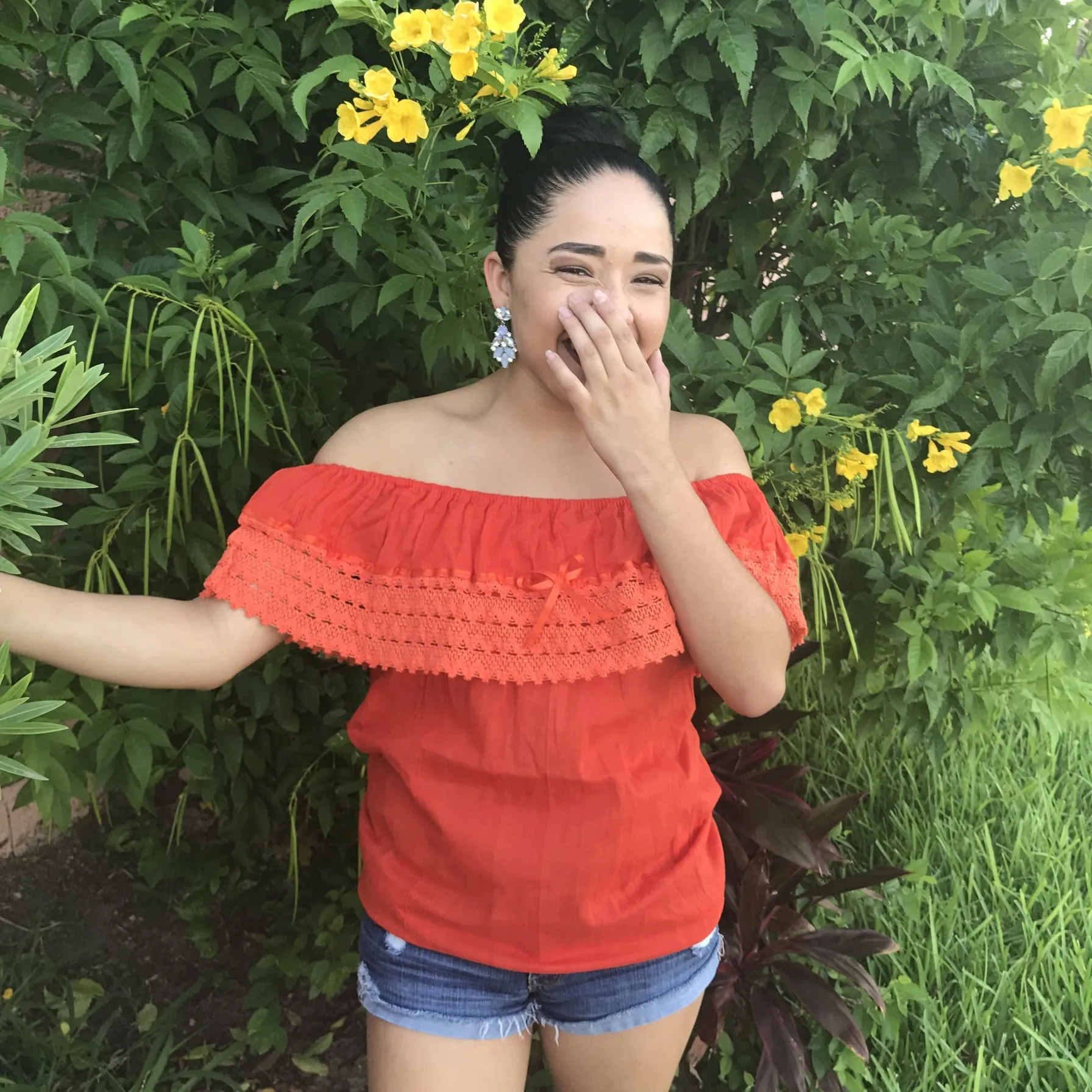 Campesina Off the Shoulder Blouse Coral