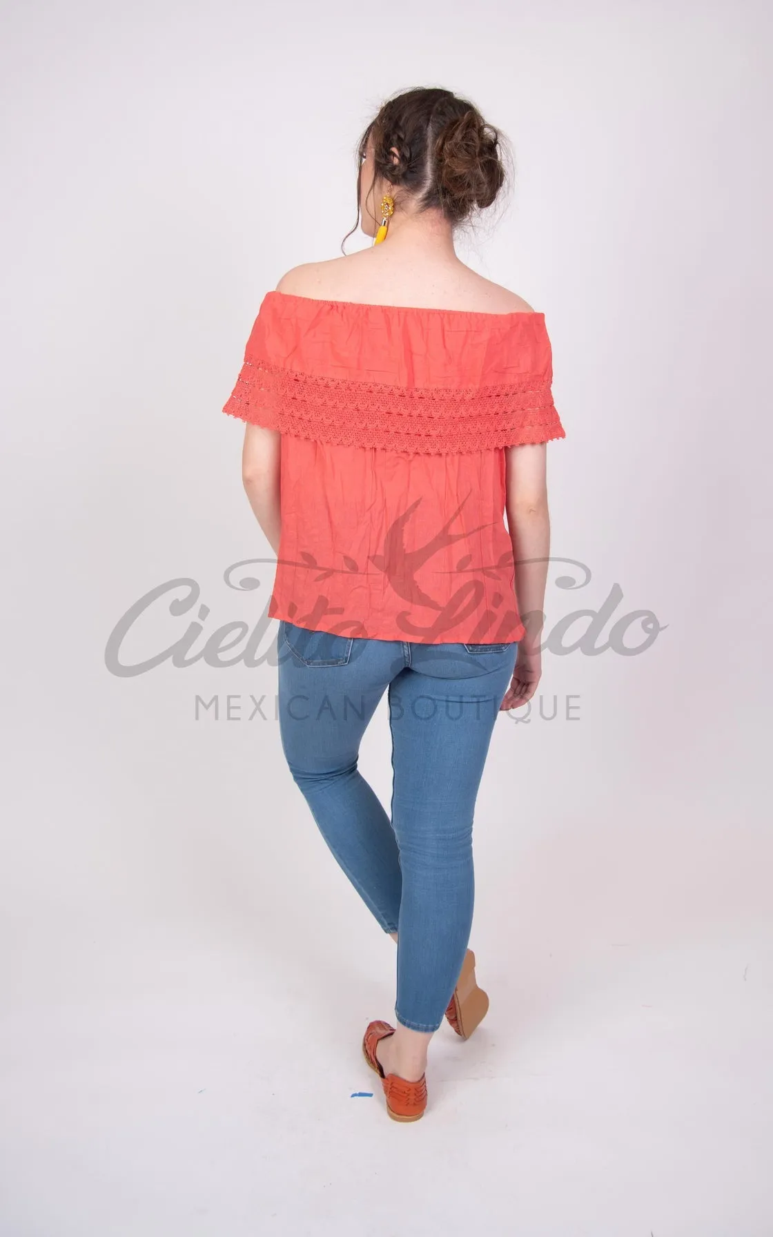 Campesina Off the Shoulder Blouse Coral