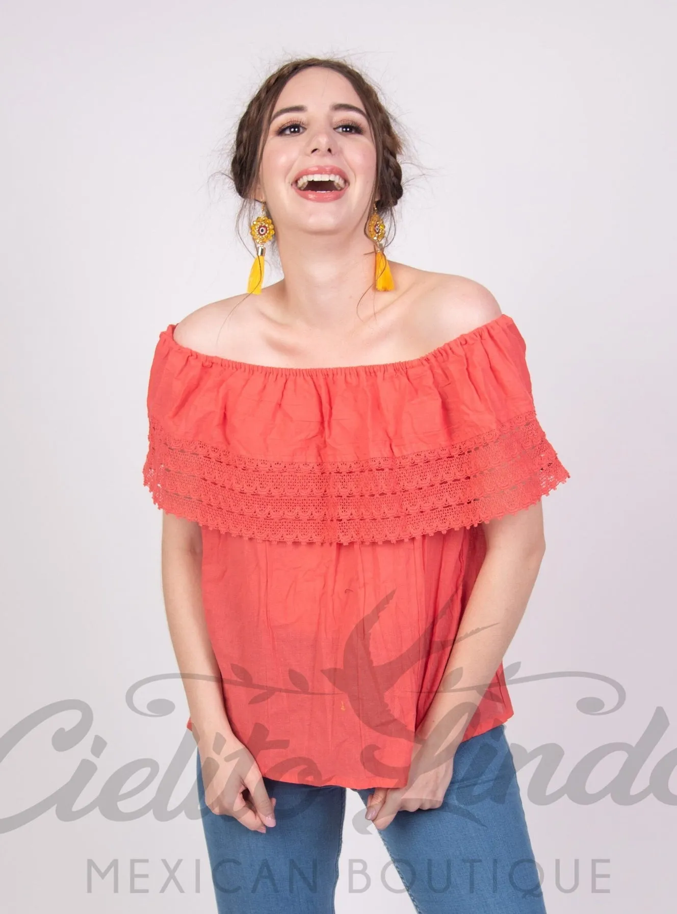 Campesina Off the Shoulder Blouse Coral