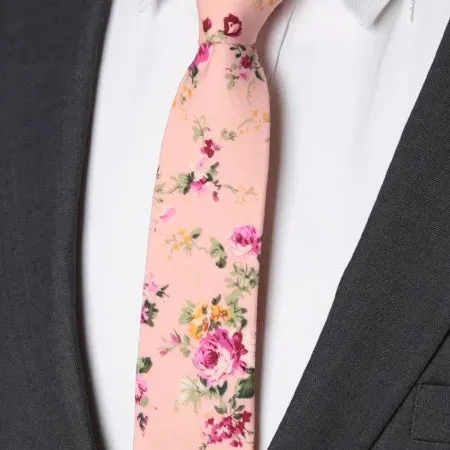 Classy Men Pink Floral Skinny Cotton Tie