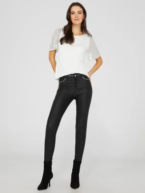 Coated Embroidered Stitch Skinny Leg Pants