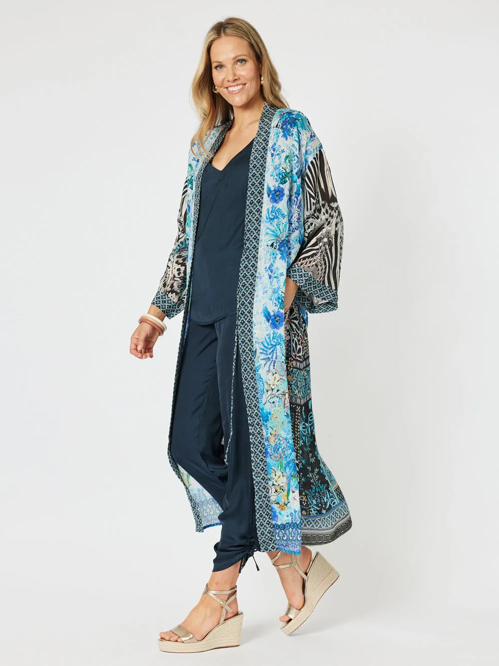 Crete Long Kimono - Navy