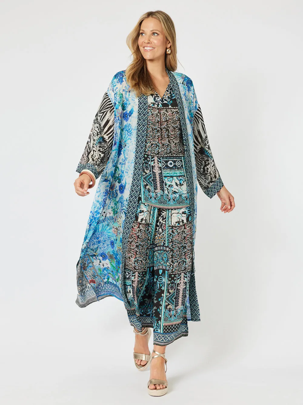 Crete Long Kimono - Navy