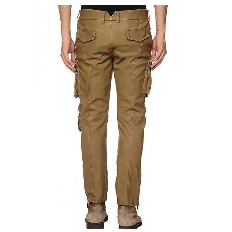 Custom Made Genuine Soft Pure Leather Cargo Pants for Men