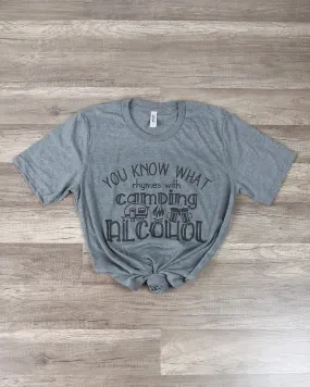 Distracted - You Know What Rhymes with Camping? Drinking Graphic Tee in Grey