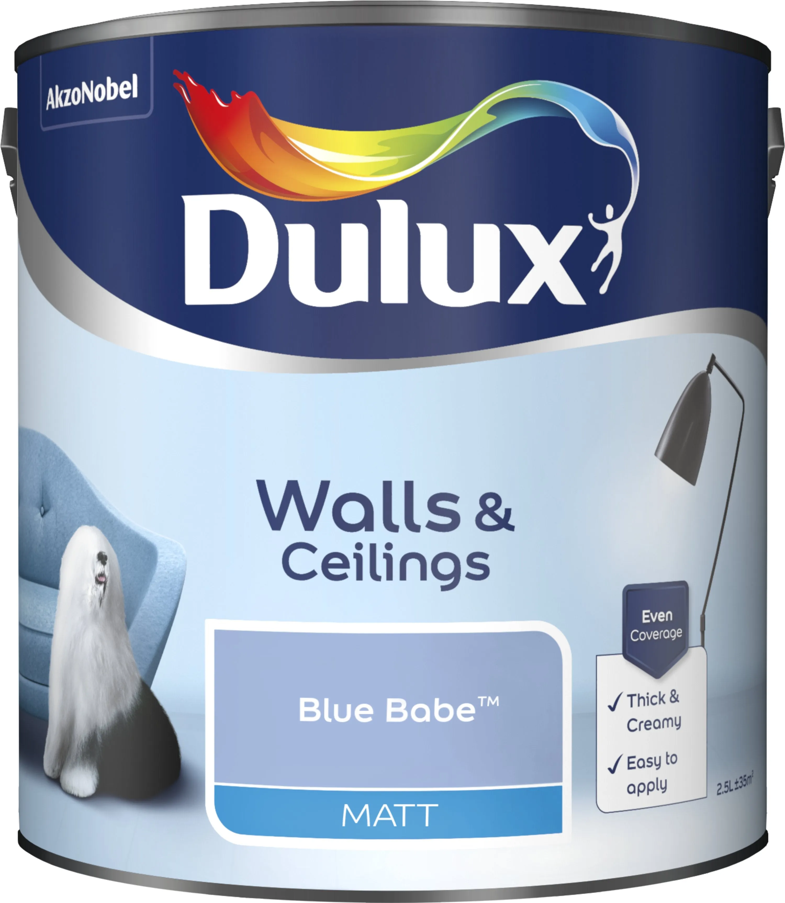 Dulux Matt Emulsion Paint For Walls And Ceilings - Blue Babe 2.5L