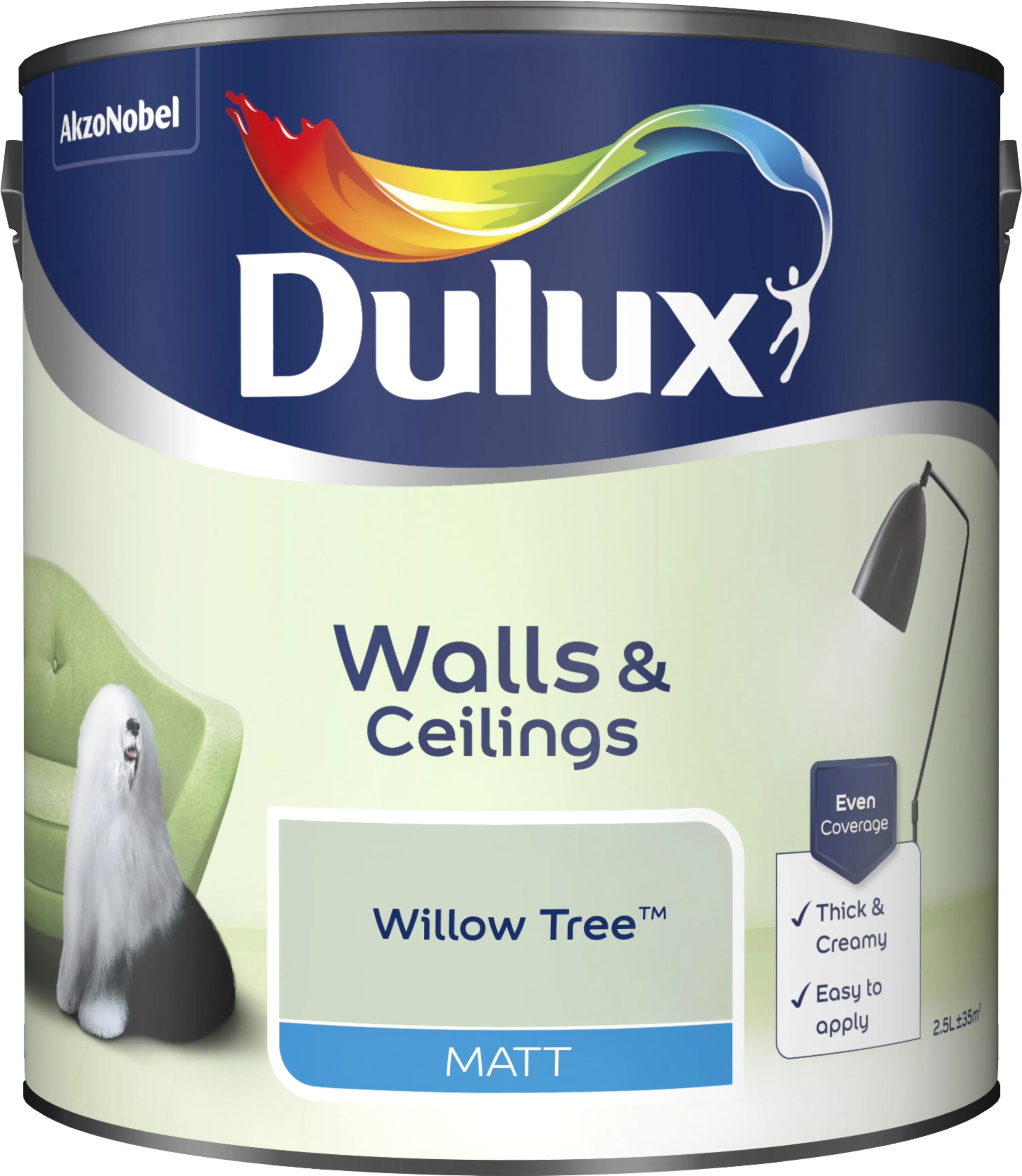 Dulux Matt Emulsion Paint For Walls And Ceilings - Willow Tree 2.5L