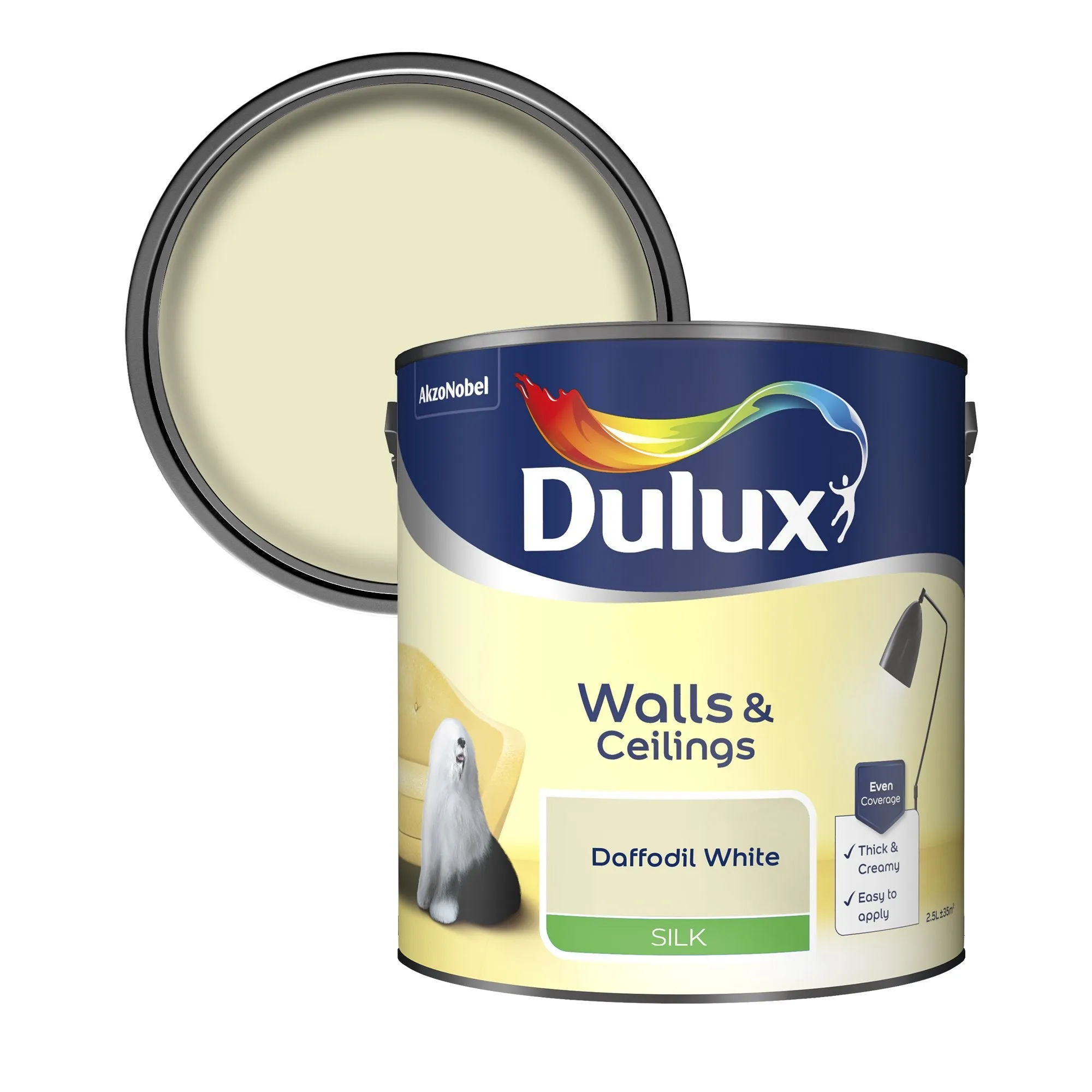 Dulux Silk Emulsion Paint For Walls And Ceilings - Daffodil White 2.5L