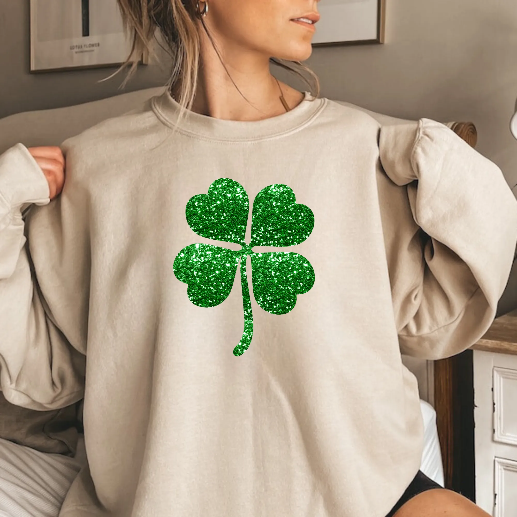 Faux Sequin Shamrock St Patricks Day Sweatshirt