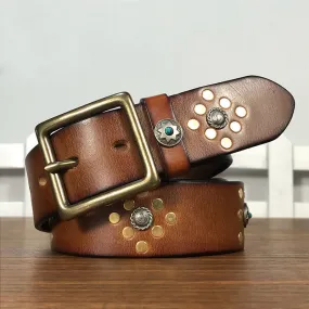 Gold Rivets Studs Vintage Indian Style Leather Belt