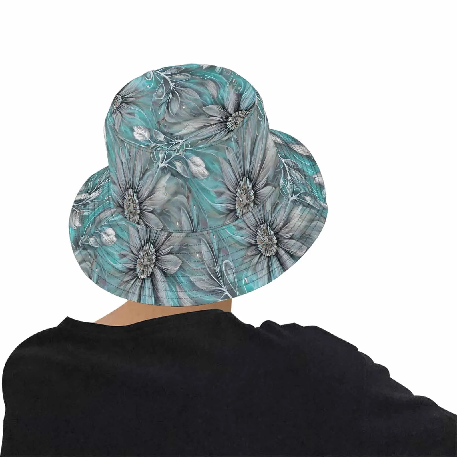 Green Elegant Floral 50  Unisex Summer Single-Layer Bucket Hat