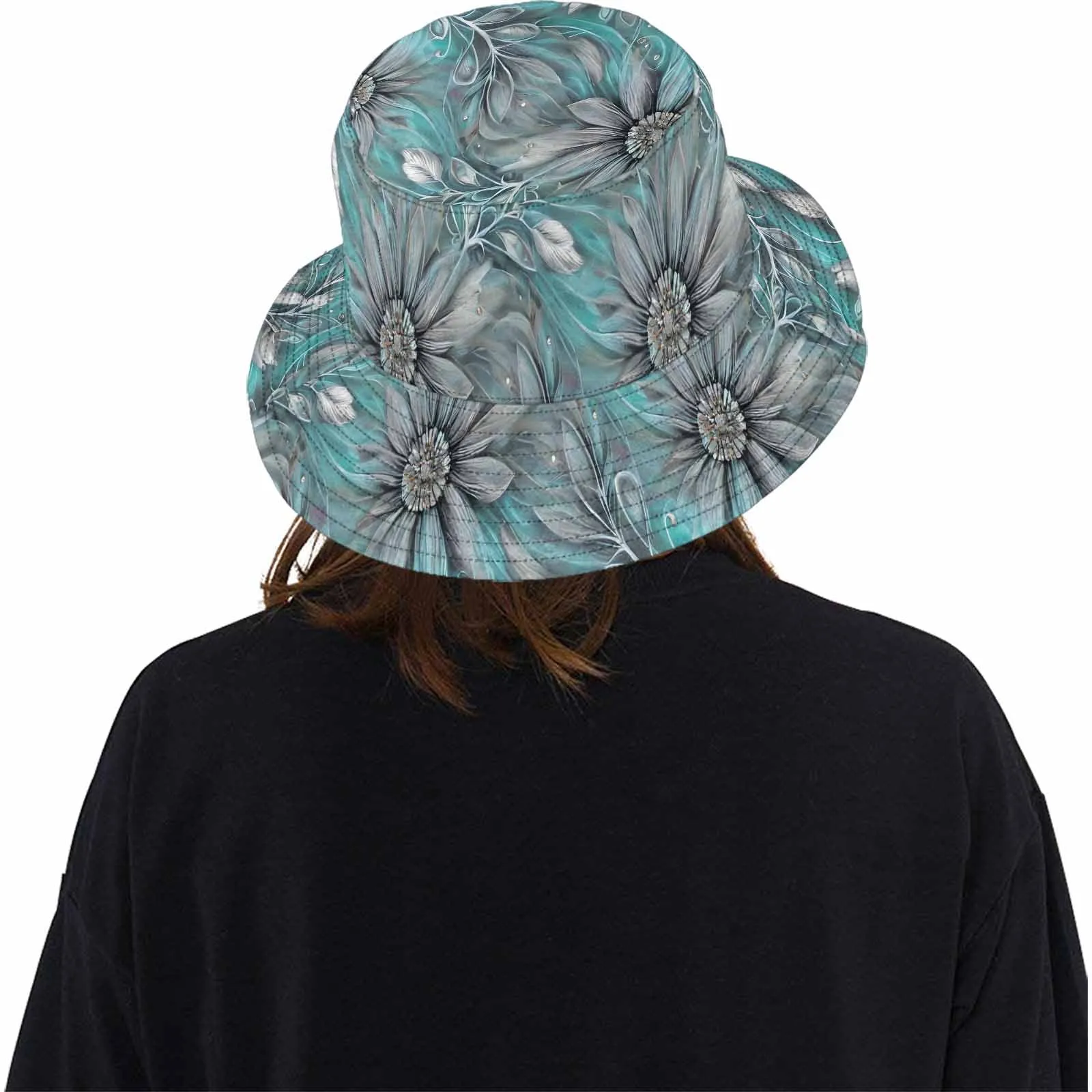 Green Elegant Floral 50  Unisex Summer Single-Layer Bucket Hat