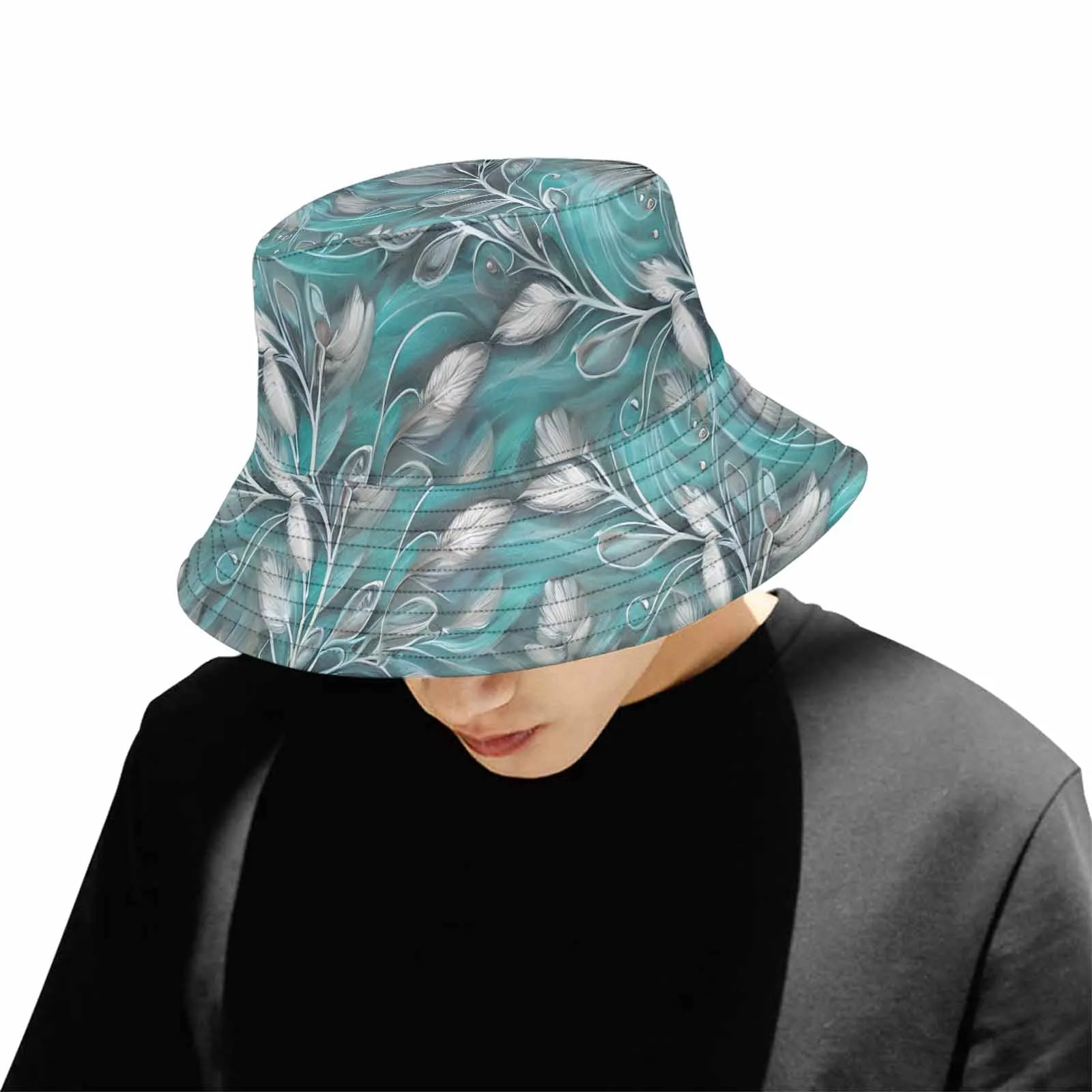 Green Elegant Floral 50  Unisex Summer Single-Layer Bucket Hat