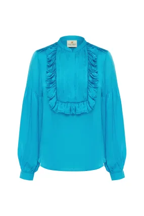 Jaipur Jewel Silk Satin Ruffle Blouse