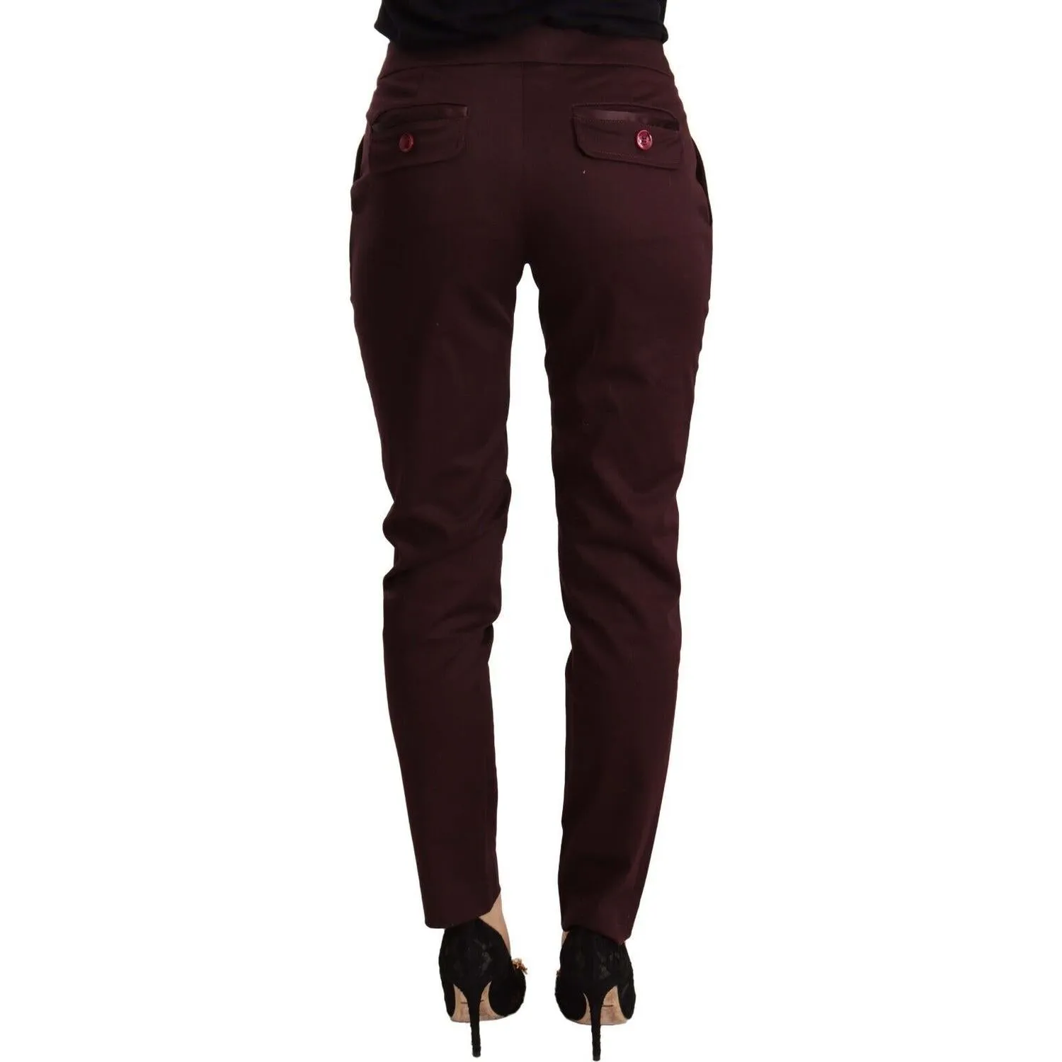 Just Cavalli Maroon Slim Fit Skinny Pants with Zipper Detail