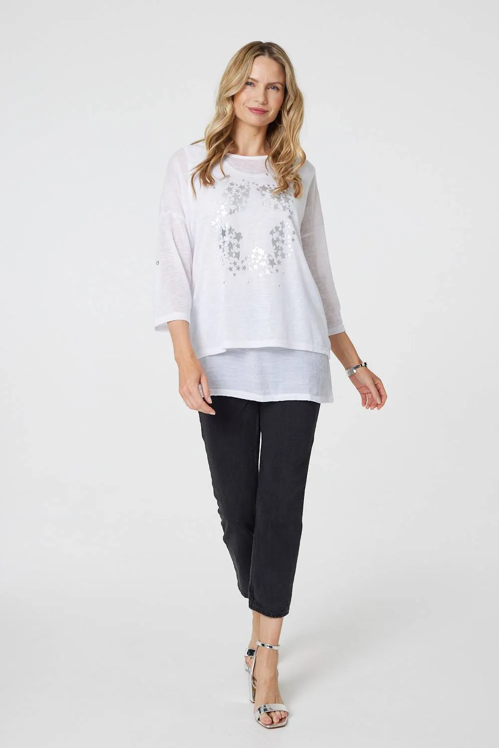 Metallic Star Print Layered Tunic Top