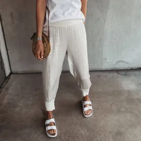 Napoli VINTAGE WHITE satin harem joggers