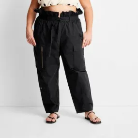 New - Women's High-Waisted Fold Over Cargo Pants - Future Collective with Jenny K. Lopez Black 26