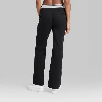 New - Women's Mid-Rise Foldover Straight Chino Pants - Wild Fable Black 4