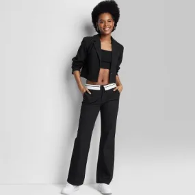 New - Women's Mid-Rise Foldover Straight Chino Pants - Wild Fable Black 4