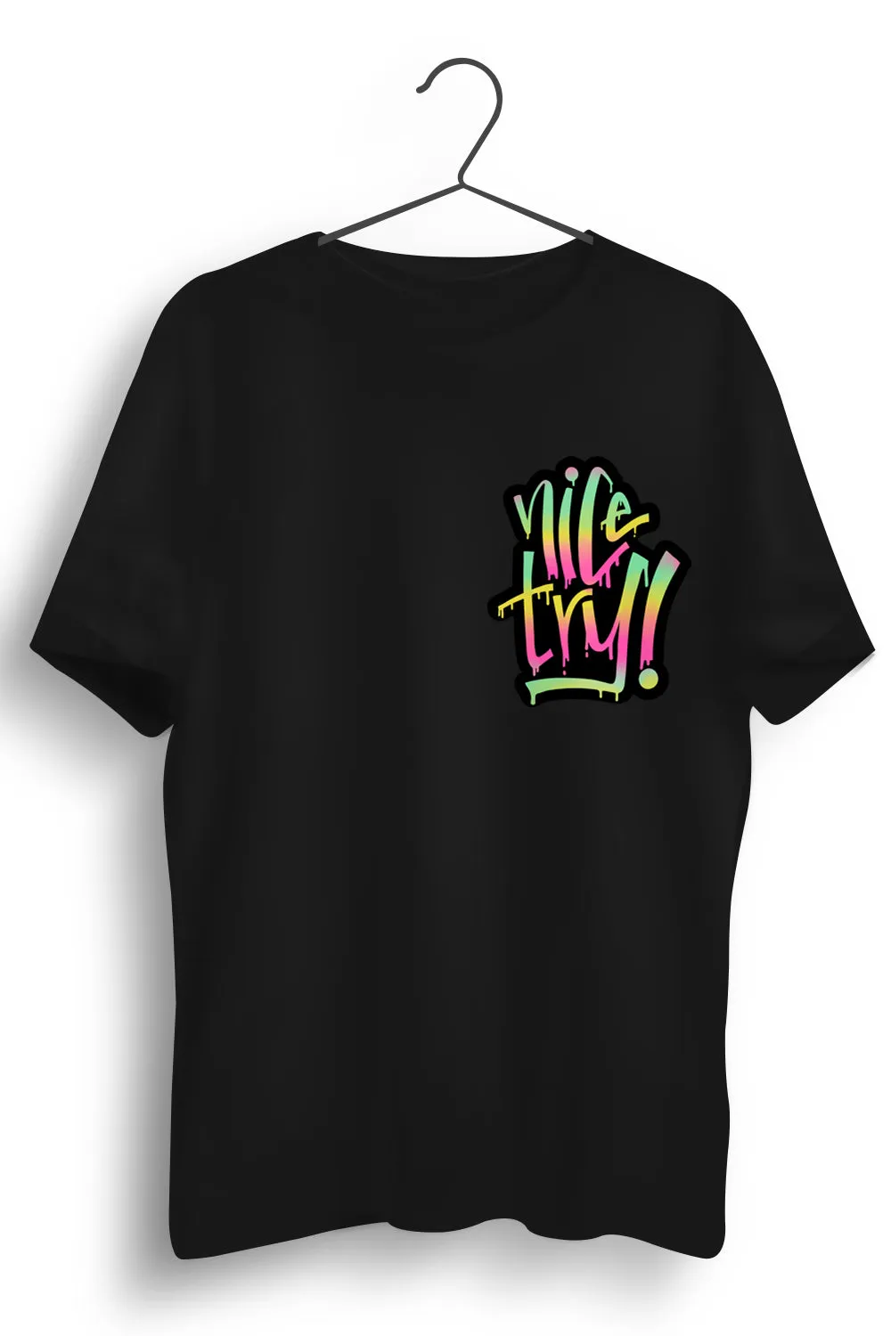 Nice Try Pocket Printed Graphic Black Tshirt