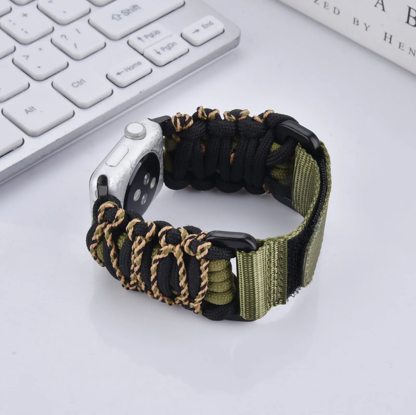 Nylon Braided Sports Rugged Band for Apple Watch-Army Green & Black