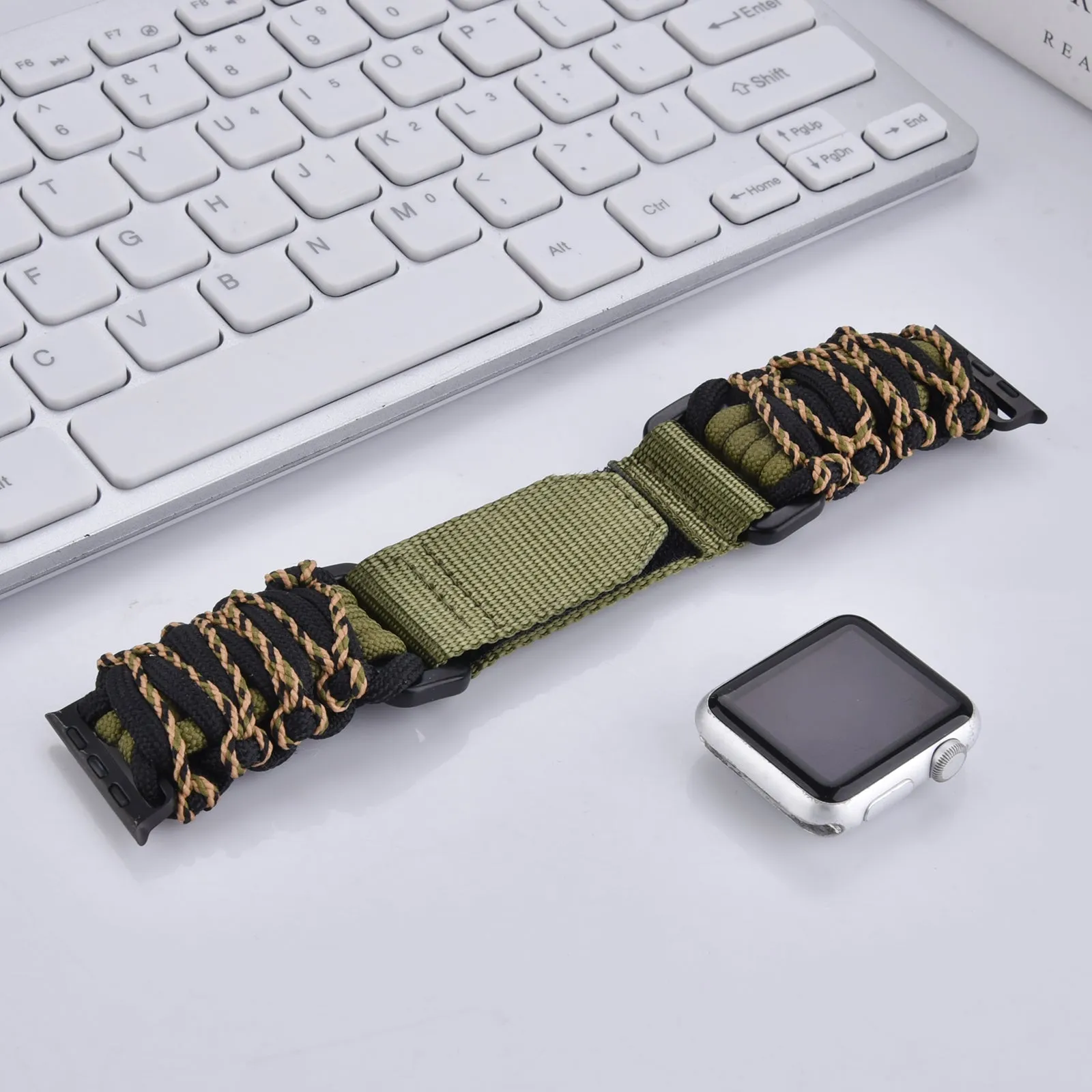 Nylon Braided Sports Rugged Band for Apple Watch-Army Green & Black