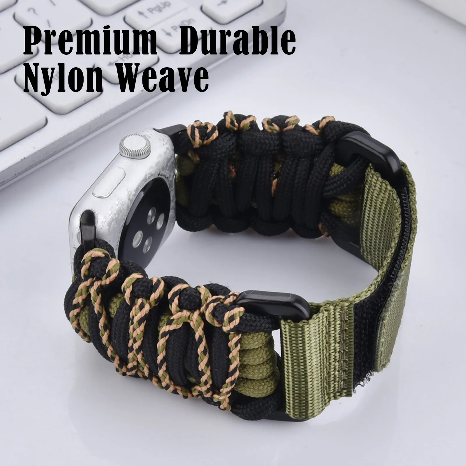 Nylon Braided Sports Rugged Band for Apple Watch-Army Green & Black