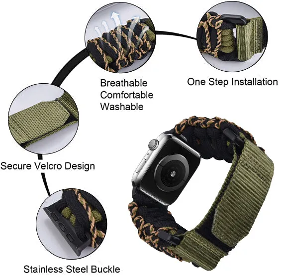 Nylon Braided Sports Rugged Band for Apple Watch-Army Green & Black