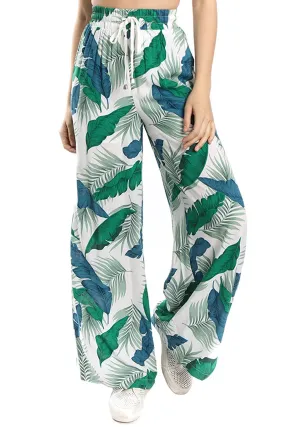 On Twelfth Women's Tropical Print Wide Bottom Pants