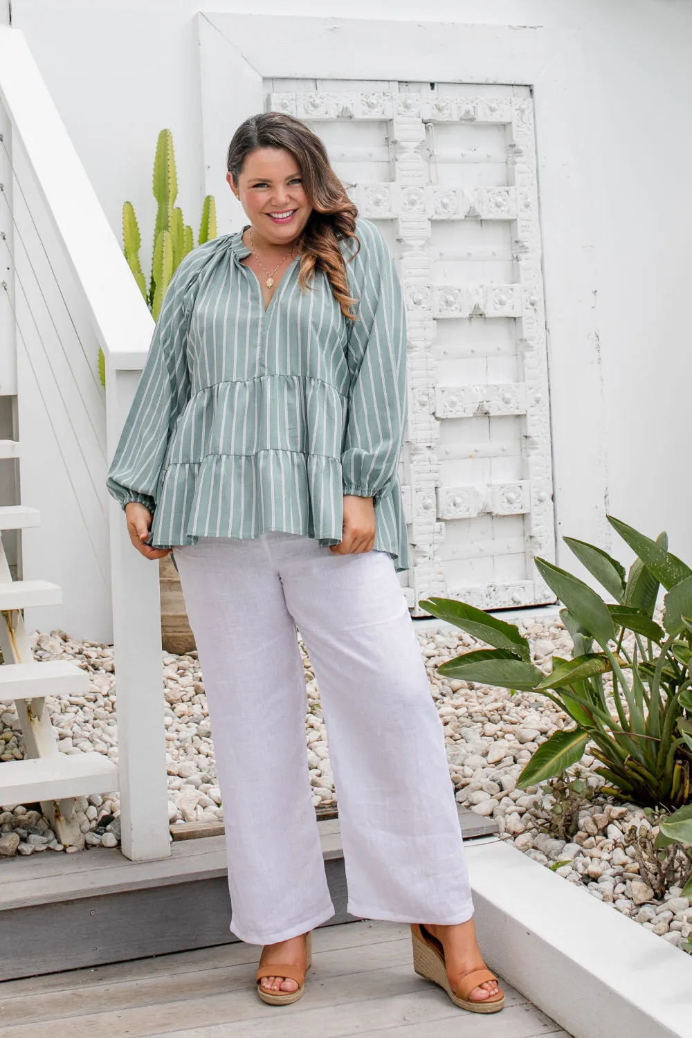 Pin Stripe Casual Top - Ice Grey