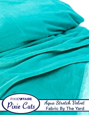 Pixie Cuts Fabric By The Yard - Stretch Velvet Aqua 1/2 Yard