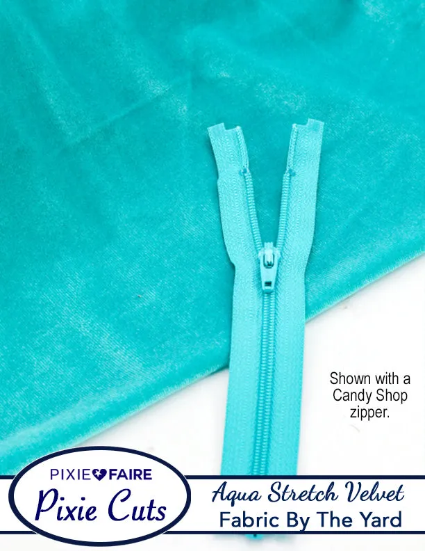 Pixie Cuts Fabric By The Yard - Stretch Velvet Aqua 1/2 Yard