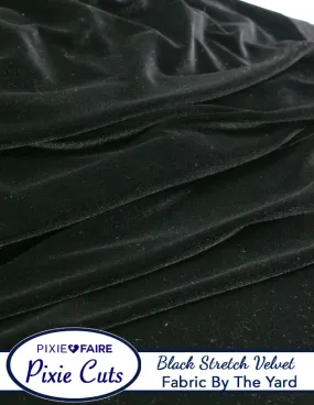 Pixie Cuts Fabric By The Yard - Stretch Velvet Black 1/2 Yard