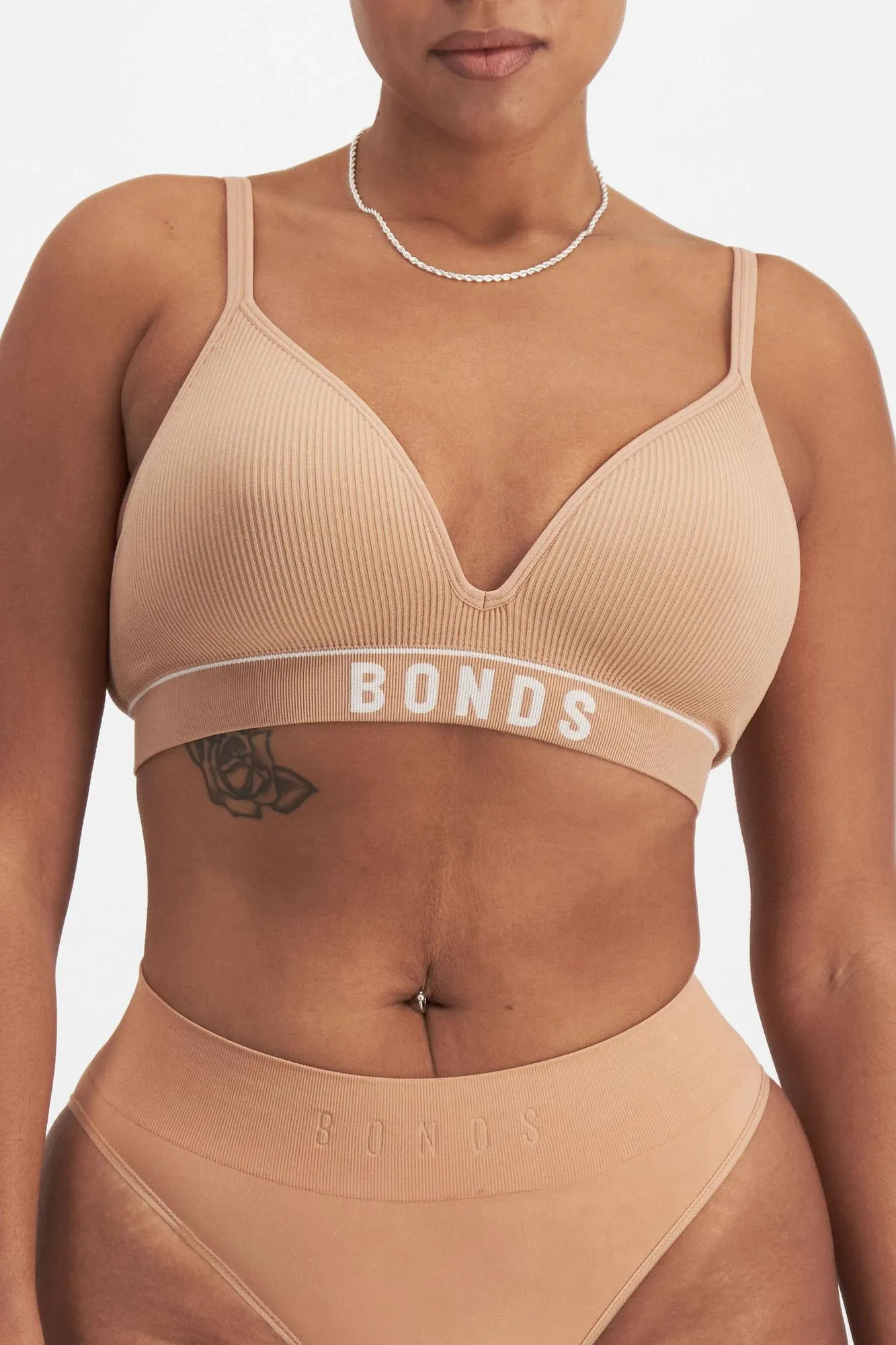 popular  Retro Rib T-Shirt Crop Bra - Bonds - Blushed Brown/White