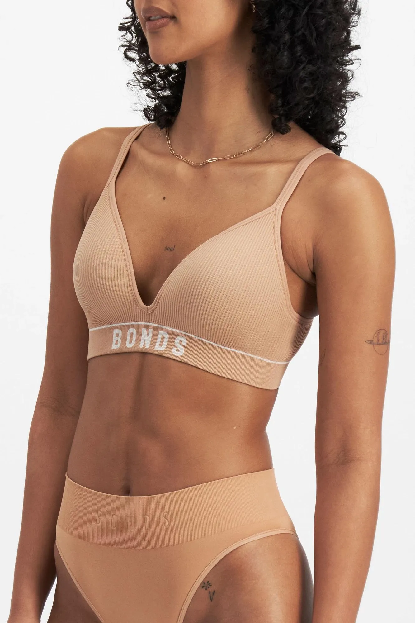 popular  Retro Rib T-Shirt Crop Bra - Bonds - Blushed Brown/White